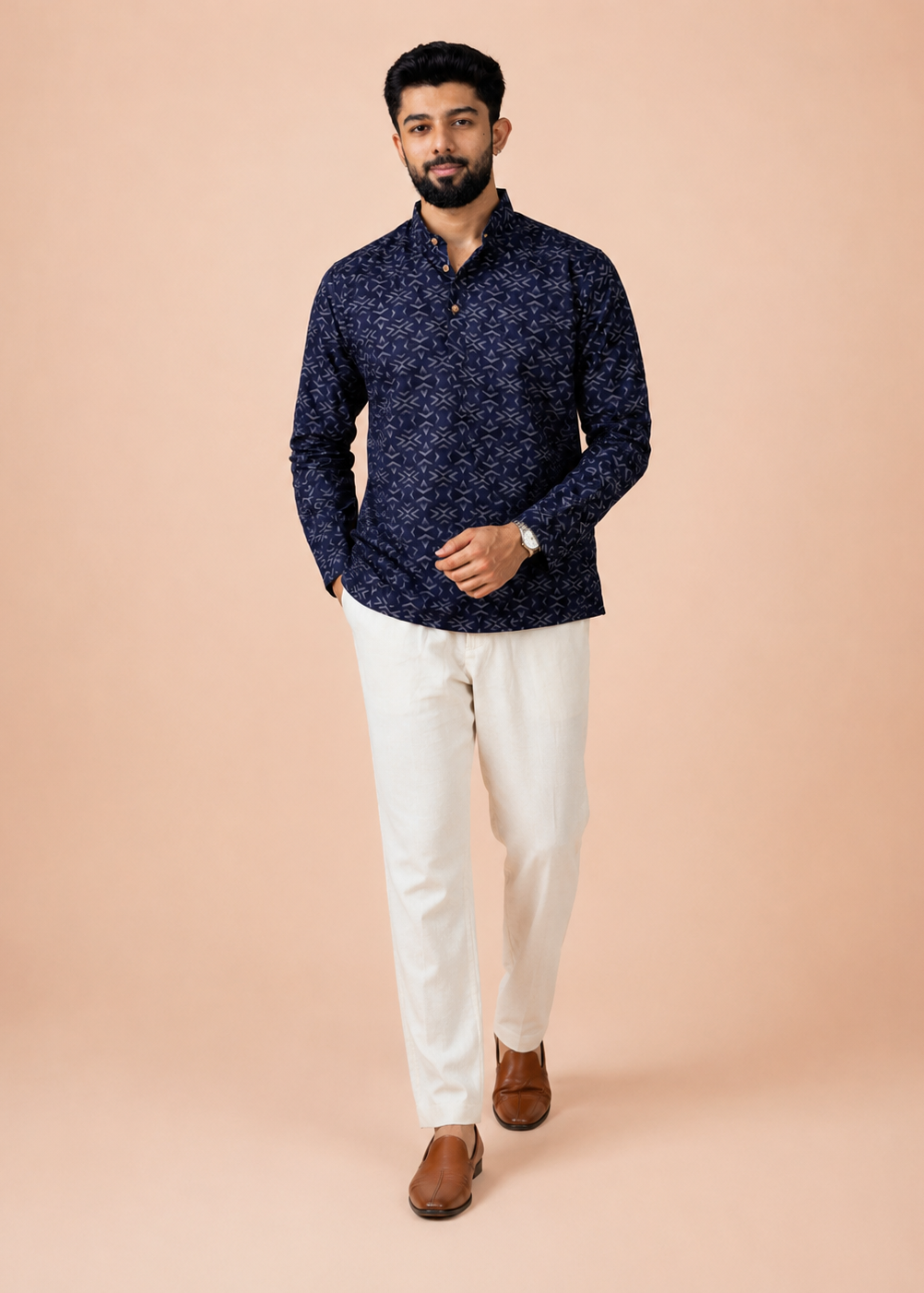 Blue Abstract Printed Short Kurta