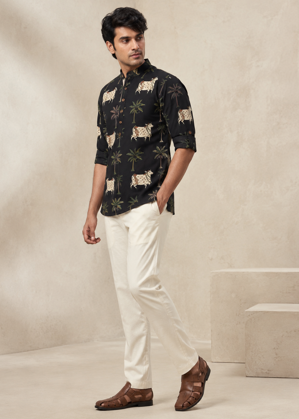 Black Printed Short Kurta