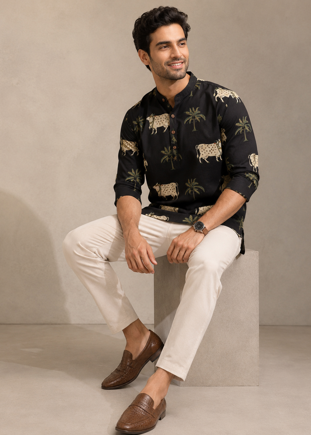 Black Printed Short Kurta