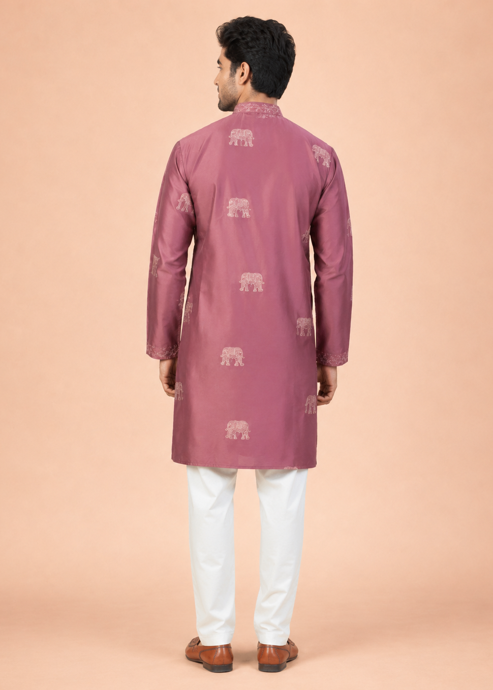 Mauve Pink Elephant Print Kurta Trousers Set