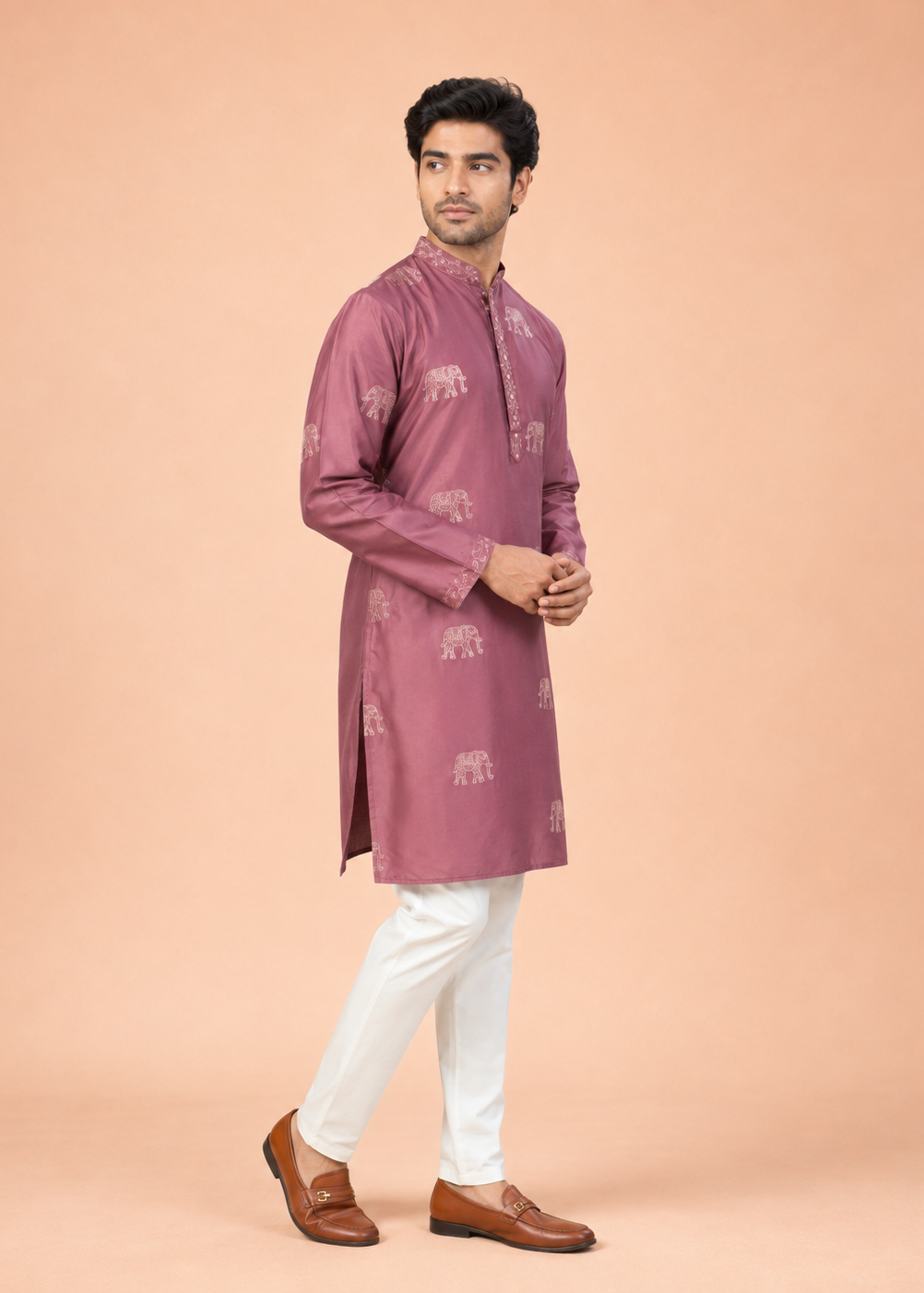 Mauve Pink Elephant Print Kurta Trousers Set