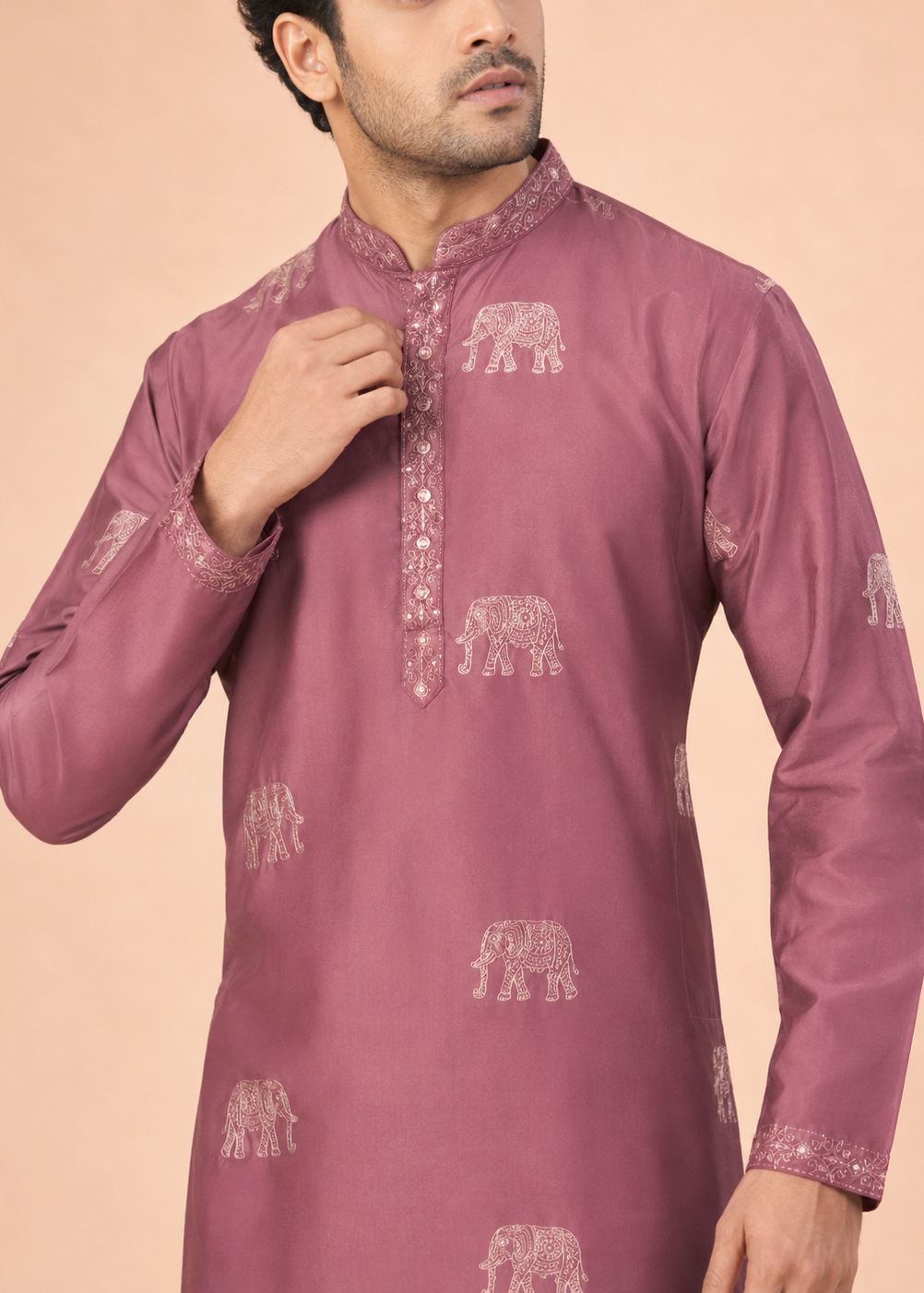 Mauve Pink Elephant Print Kurta Trousers Set