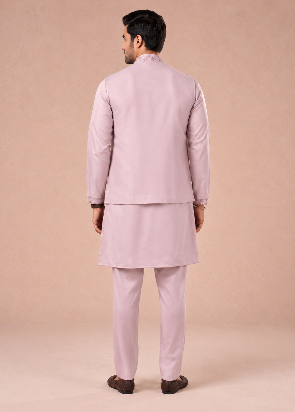 Pink Embroidered Kurta Jacket Trouser Set