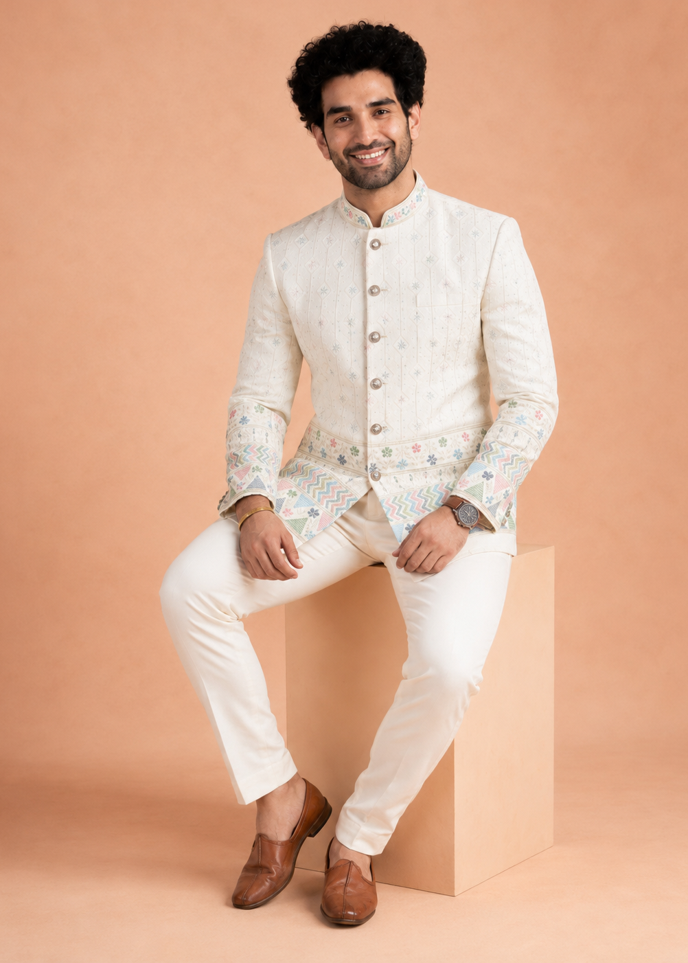 Ivory Embroidered Indo-Western Pant Set