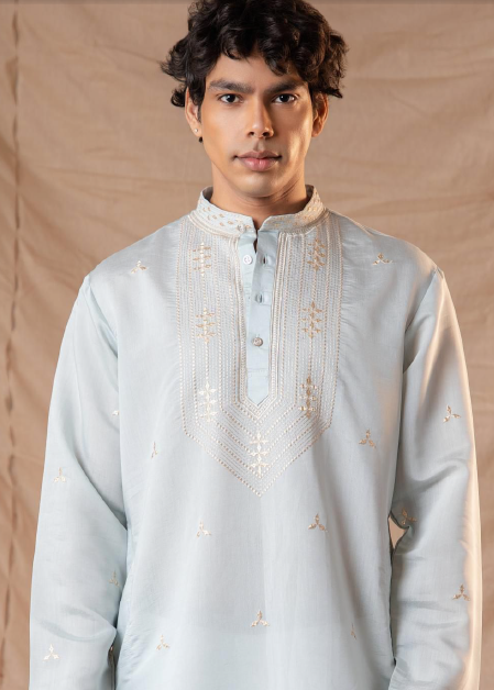 Men Serene Blue Kurta Trouser Set