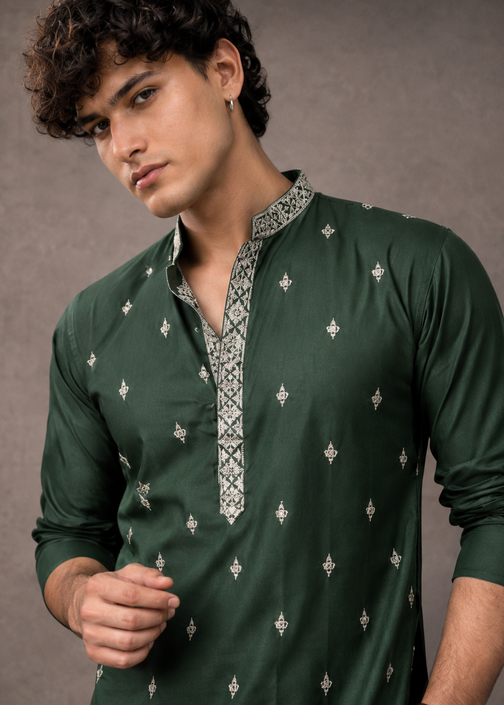 Royal Green Kurta Trouser with Delicate All-Over Embroidery