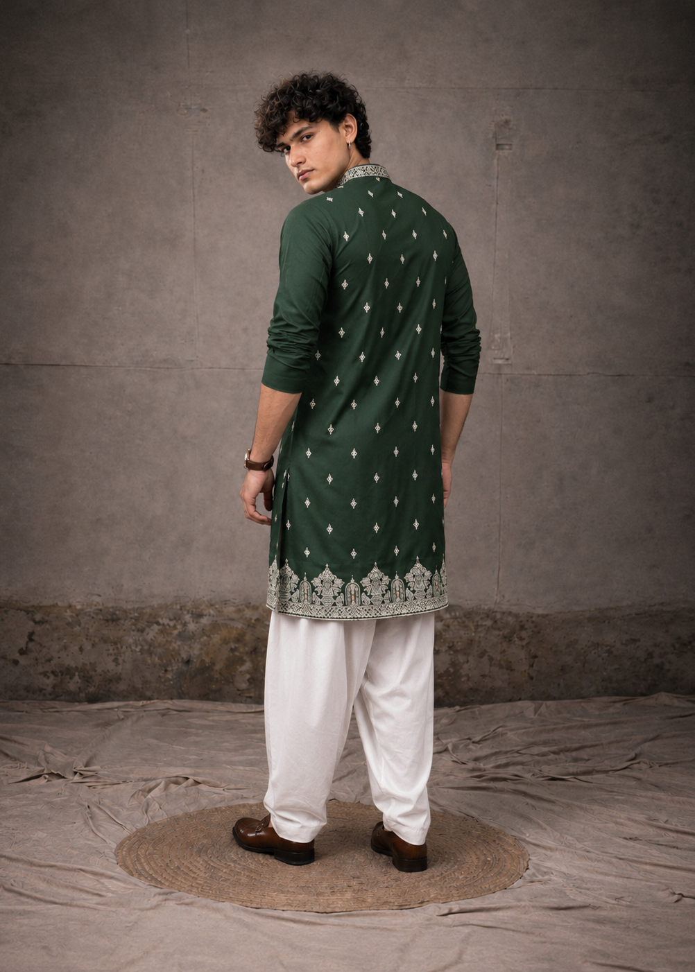 Royal Green Kurta Trouser with Delicate All-Over Embroidery